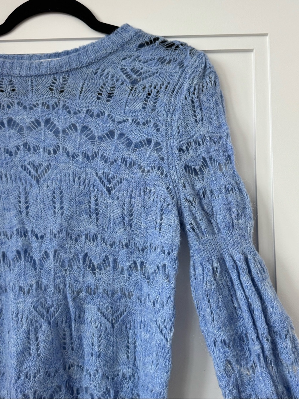 Zara Light Blue Open-Knit Crewneck Sweater - Picture 2 of 4